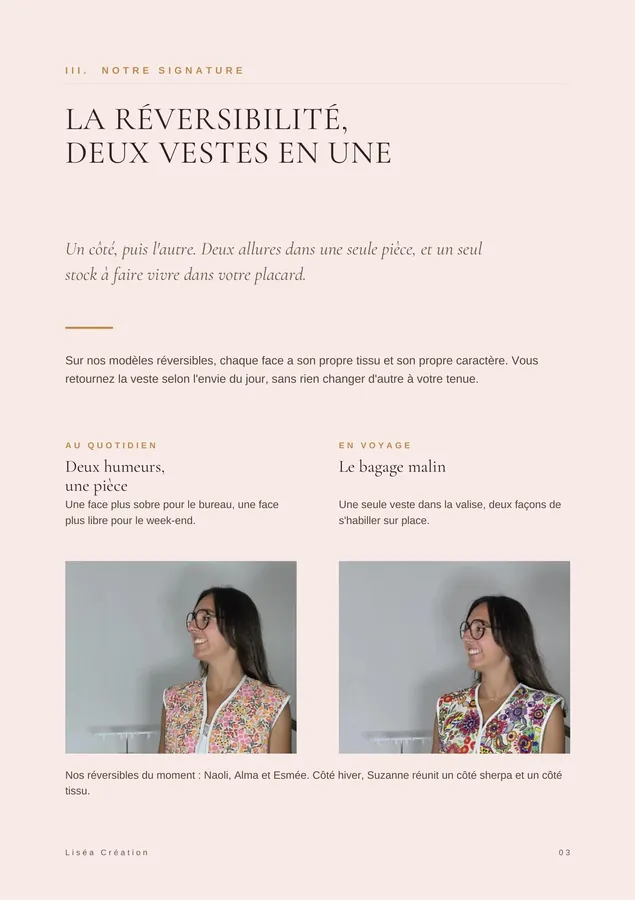Page intérieure du guide, les sept coupes